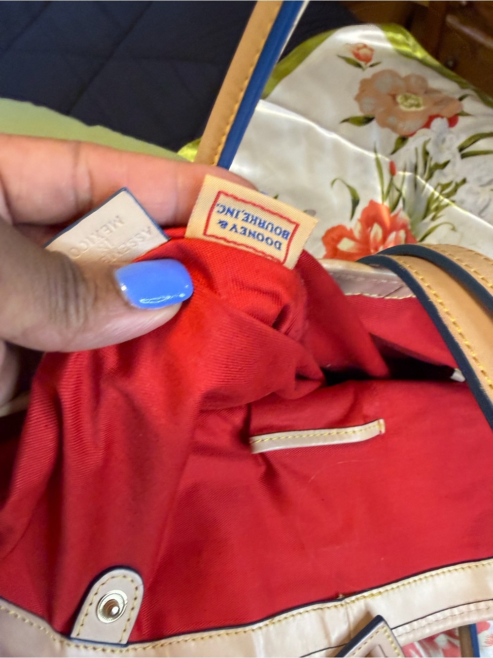 Dooney & Bourke Patchwork Seersucker Tote Bag Multicolor Striped | Leather Trim - Picture 11 of 16